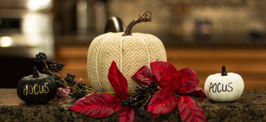 Pumpkin,Decorations,With,Hocus,Pocus,Writing,And,Poinsetta,For,Fall